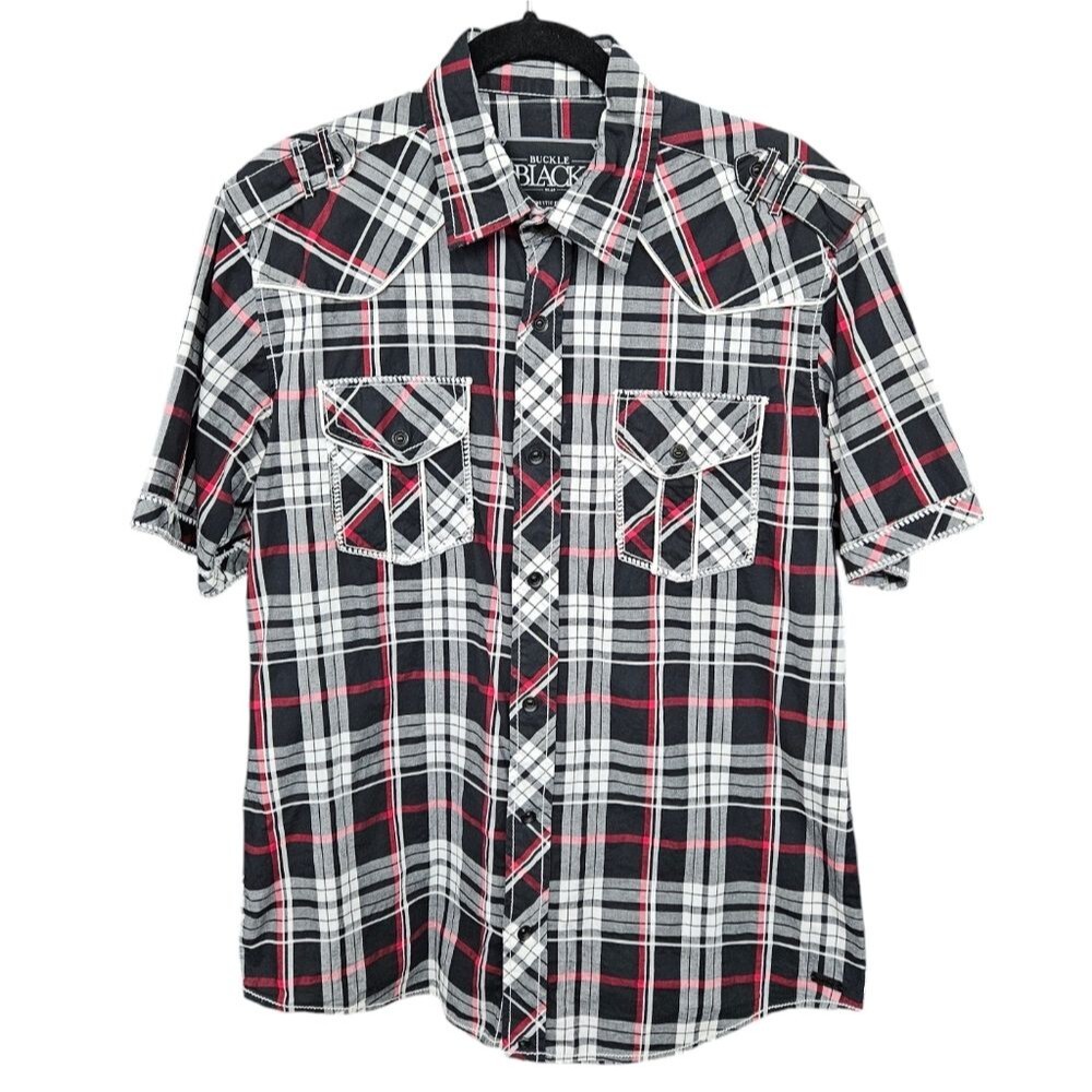 Buckle Black Men's Short Sleeve Button down shirt, Medium